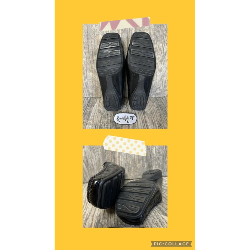 STUART WEITZMAN Black Patent Leather Mules Chain Women size 7.5 - Picture 4 of 10